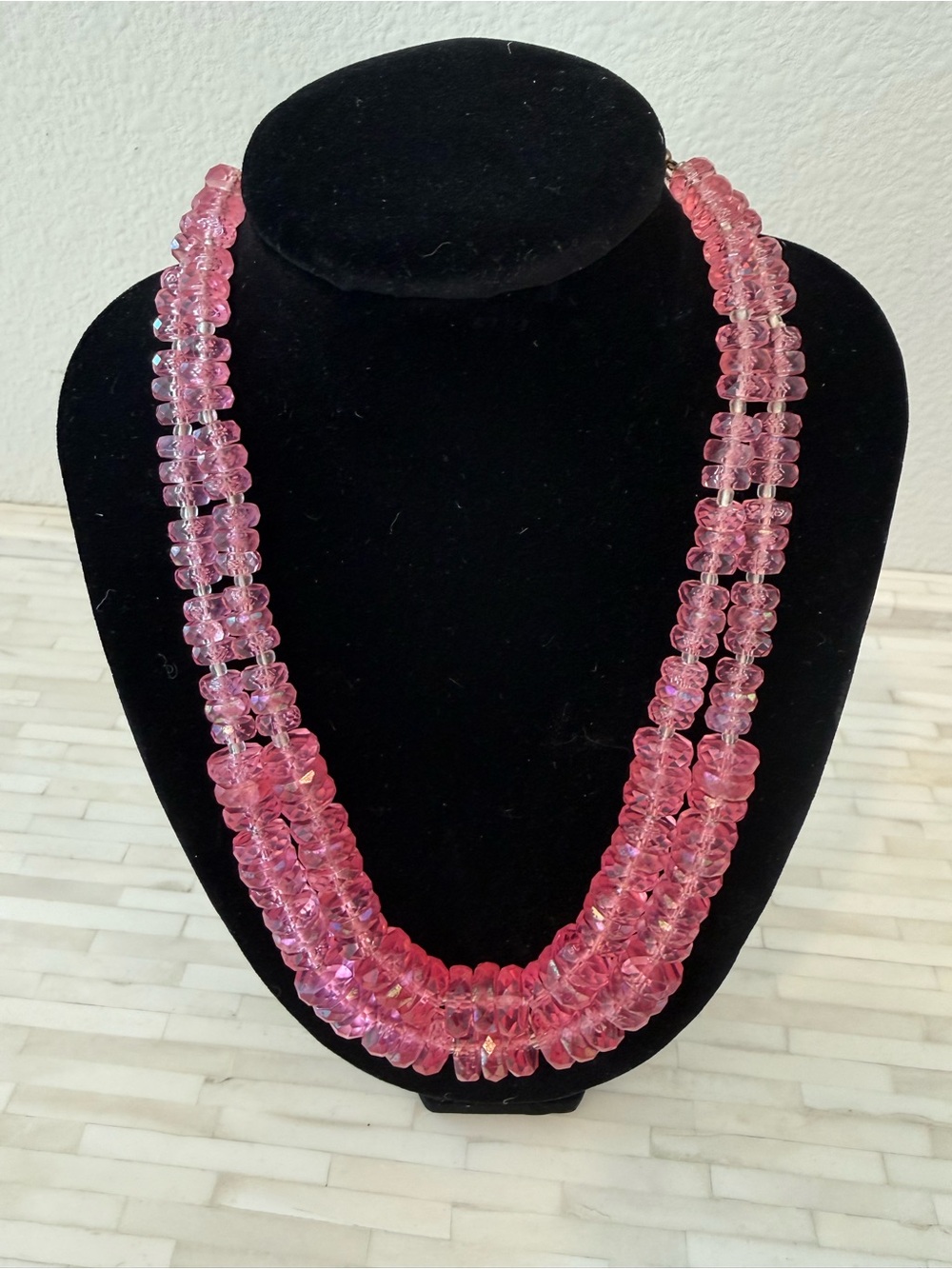 Double Strand Pink Crystal Bead Necklace Vintage W Germany